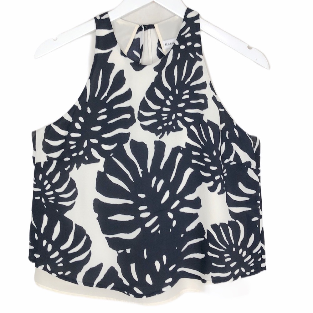 Karina Grimaldi leaf print navy/cream layered top